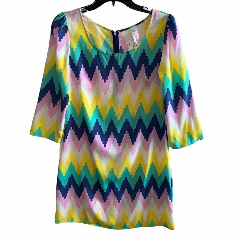 5th Culture Chevron Dress With Long Bell Sleeves